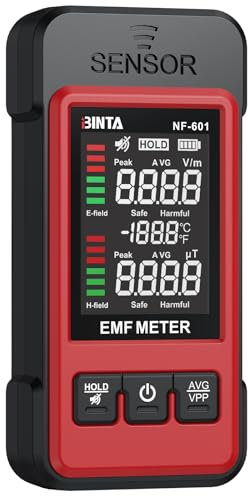 BINTA 2-in-1 EMF Meter, Radiation Detector for EF, MF & WiFi Signals, Digital Electromagnetic Field Radiation Meter with Data Hold LCD EMF Detector Logger Alarm Ideal for Home & Outdoor Use