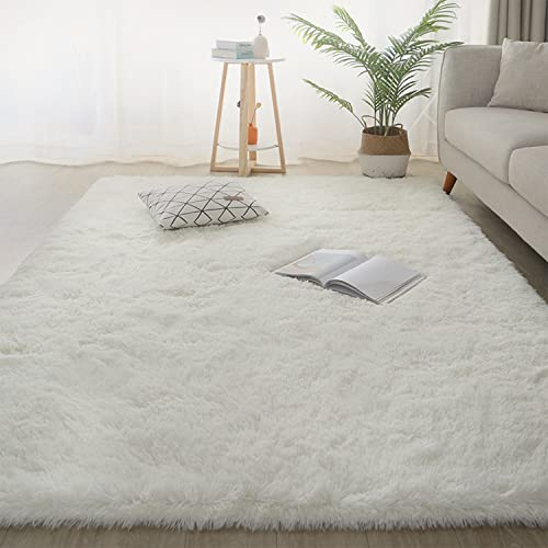 Jyswx Tapis Shaggy à Poils Longs - Doux, Antidérapant et Lavable - Grand Tapis Moderne pour Salon/Chambre à Coucher, Imitation Fourrure, Couleur : Blanc, Taille : 120 x 180 cm