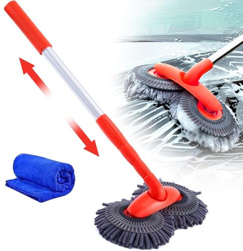 Car Wash Telescopic Mop with 360° Rotating Double-Head Brush for SUV and Caravan