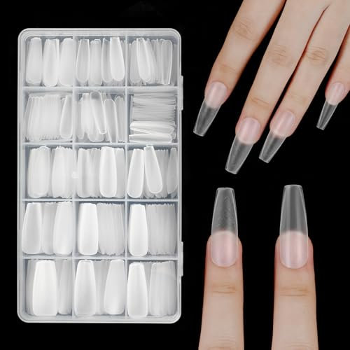 JSRQT 240 Pezzi Tip in Gel per Unghie con Linee Ausiliarie, 12 Misure Unghie Finte French Lunghe Bara Copertura Completa, Punte Unghie Artificiali in Acrilico Estensione Unghie Donne Ragazze Manicure