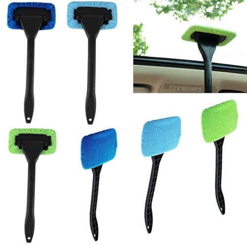 6 Stück Autoscheibenreiniger, Rotierende 180-Grad Autowaschbürste, Mikrofaser Autoscheibenreiniger mit Mikrofasertüchern, Auto Interieur Zubehör Glasreiniger für Autoscheibenwischer Auto