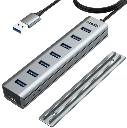 atolla 7-Port USB 3.0 Hub with Removable Sliding Rails - High-Speed Data Splitter for Desk Organization & Stable Connection, Compatible with MacBook, Laptop, PS4, PC