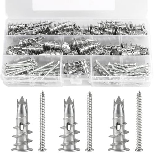 120 unidades/60 juego de tacos huecos de metal para tacos de yeso, autoperforantes para yeso, tacos de pared hueca para hormigón, ladrillos, placas de yeso, placas de yeso, paneles de yeso
