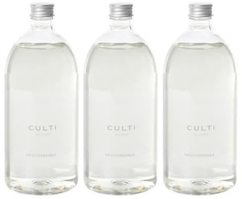 Drei Nachfüllpackungen für Culti Diffuser je 1000 ml | Mediterraner Duft | Gesamtkapazität der drei Nachfüllpackungen 3000 ml | CULTI MILANO | Dauer 6 Monate | Länge 30 m²
