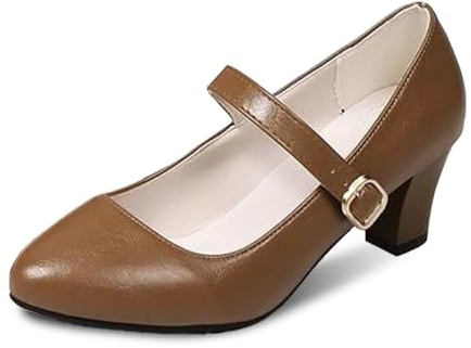 Dirndl Shoes Women's Court Shoes with Heel Sandals Strap Pumps Clip Pumps Bridal Shoes Block Heel Ballerinas Elegant Shoes for Dirndl Heel Shoes Clip White Work Shoes Oktoberfest, Brown H, 5 UK