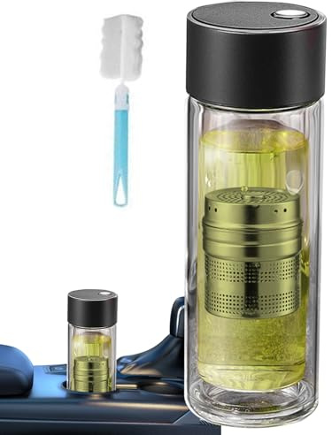 Botella Infusora Para Té | Vaso Térmico de Vidrio 400ml,Resistente A Altas Temperaturas Con Tapa Magnética Vaso De Agua De Doble Pared Para Gimnasio Deportes Coche Trabajo Picnic Hogar Escuela