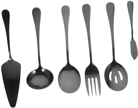 Alipis Cubiertos para Servir Acero Inoxidable Negro Cuchara Tenedor Cuchillo Resistente Fácil Limpieza para Cenas y Fiestas
