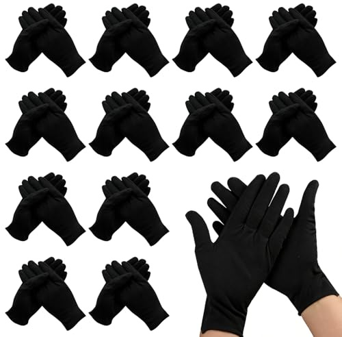 Xynovate 12 Pares de Guantes de Algodón Negro, Guantes Hidratantes Manos Reutilizable, Guantes Trabajo Delgado para Inspección de Joyas, Hidratación y Reparación,M
