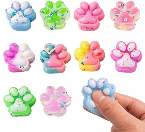 CEJAS 10 Piezas de Mini Squishy con Diseño de Patitas de Gato - Juguetes Sensoriales Suaves - Antiestrés para Niños y Adultos, Color Aleatorio(3 cm)