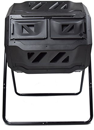 MaxWorks 80699 Poubelle à Compost pour Jardin et extérieur, capacité de 108 litres avec 2 Chambres, Double Rotation, Noir