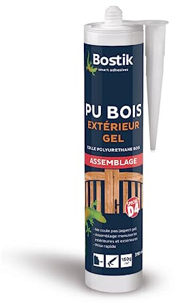 Bostik Colle Polyuréthane Gel PU Bois Exterieur Prise Rapide, Assemblage et Aboutage Bois Extérieur, Toutes Essences, Cartouche 310 ml, Incolore