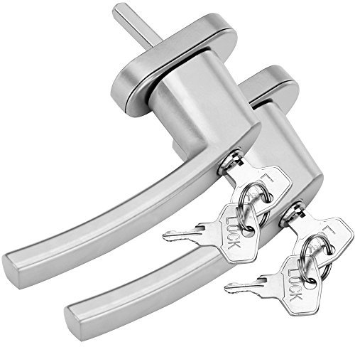 Monzana 2X Manilla de Ventana Puerta Universal con Cerradura + 2 Llaves Manija Bloqueo en 2 Posiciónes Plata