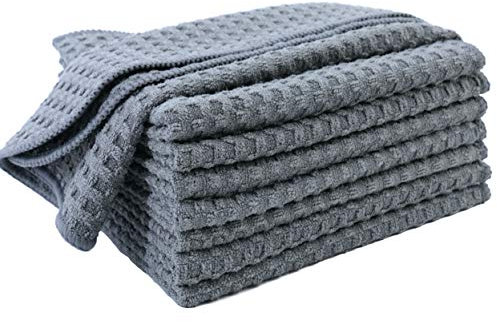 POLYTE Ultra Premium Microfibre Kitchen Dish Cloth Waffle Weave, 8 Pack (30x30 cm, Grey)