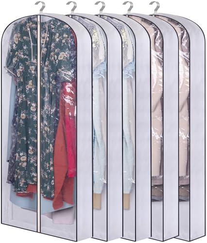 SLEEPING LAMB 60 Long Hanging Garment Bags for Closet Storage Gusseted Clear Dress Bag for Clothes, Gowns, Coats, Suits, 5 Packs
