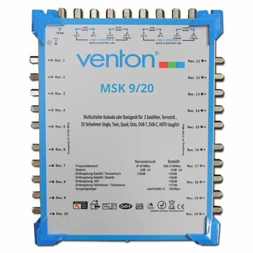 Venton Commutateur multiple satellite 9/20 MSK I Commutateur multiple cascade pour 20 participants I Répartiteur satellite 9 entrées 20 sorties - TV UHD Full HD 4K 3D I Réception de signaux numériques