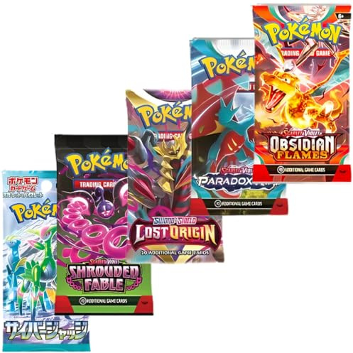 Mega Pokemon Card Booster Pack Gift Bundle | 5 Booster Packs | Sword and Shield | Scarlet and Violet | Pokémon Gift Set | 4 Assorted Pokemon Booster Packs + 1 Japanese Pokemon Card Pack