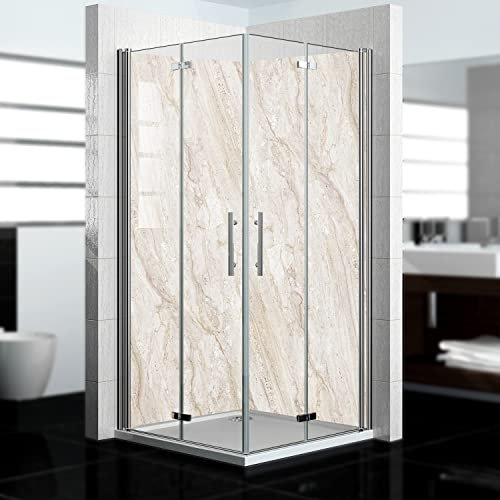 Dedeco 2 x parete posteriore per doccia con motivo marmo V9, 90 x 200 cm, con vernice UV opaca, impermeabile, rivestimento da parete senza giunture, in alluminio composito da 3 mm, ricambio per