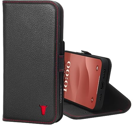TORRO Leather Case Compatible with iPhone 15 Pro Max – Premium Leather Wallet Case with Kickstand and Card Slots (Compatible with Official MagSafe Chargers) - Black