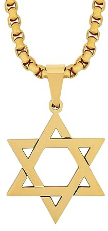 HAQUIL Star of David Necklace, Gold Plated Stainless Steel Hexagram Six Pointed Star Pendant, Box Chain, Jewish Israel Jewelry Gift