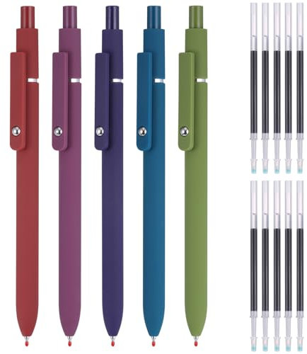 JIANTA 5 Stück Gelstifte, 0.5mm Einziehbare Gel Tintenstifte, Schwarze Mine mit 10 Zusätzlichen Nachfüllminen, Schnell Trocknende Tinte Roller Kugelschreiber, Gelschreiber für Schule Büro Zuhause(B)