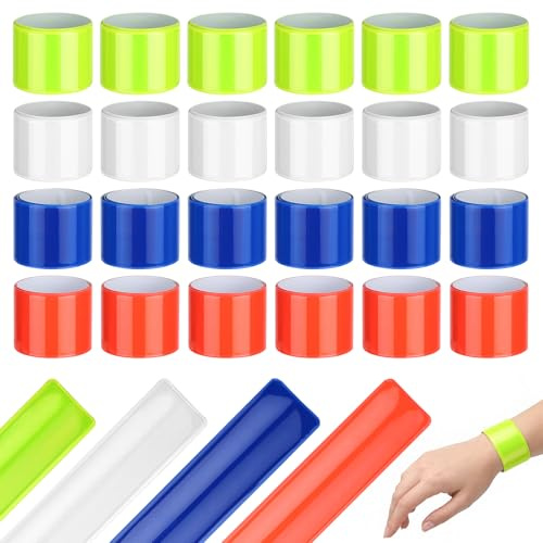 BOOHO Bohoray 24 Bracciali Riflettenti, Bracciali Sportivi Riflettenti Ad Alta visibilità, Braccialetti Slap Bracciale, Fasce Riflessione di Sicurezza, 4 Colori per Ciclismo, Jogging E Escursionismo