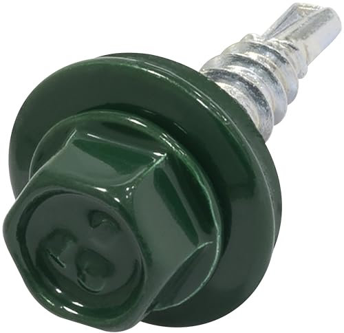 AERZETIX - C73099 - Set di 80 viti per lamiera autoperforante Ø4.8x20mm + rondella di tenuta EPDM - RAL 6005 - DIN 7504K - impronta testa 8mm esagonale - in acciaio al carbonio - finitura zincata