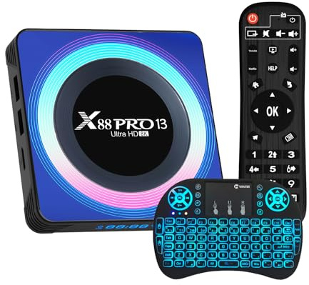 Android 13.0 TV Box, X88 PRO 13 Android Box med 4GB RAM 128GB ROM RK3528 Quad-Core Support WiFi6 2.4Ghz/5.0Ghz 4K HD BT 5.0 H.265 Smart TV Box Med trådlöst minitangentbord,2gb+16gb
