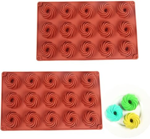 LEEQ Mini Gugelhupfform 15er - Mini Donut Backform Gugelhupfformen, Silikon spiralförmige Gugelhupf Kuchenform aus Silikon für Schokolade, Muffins, Brownies, Kuchen, Pudding, 29x17x2.2cm(2 PCS)