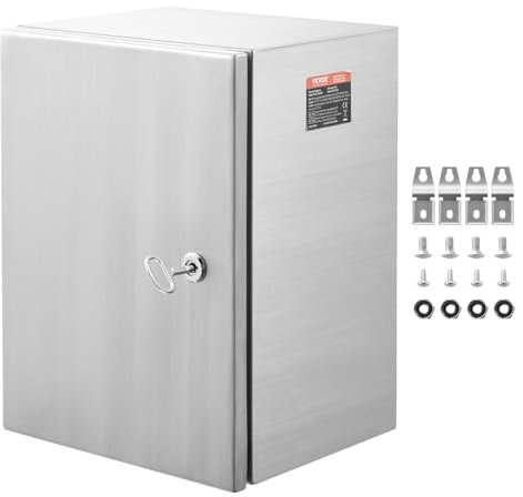 VEVOR Coffret Électrique en Acier Inoxydable, Armoire Électrique 40x30x15 cm Boîtier Mural Étanche IP66 avec Plaque de Montage, Charnière de Verrou pour Équipements Électroniques Électriques Extérieur