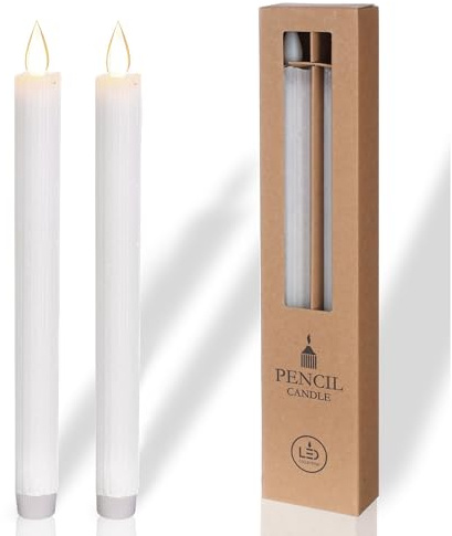 comforder Real Wax LED Taper Candle Electric -Flickering Candles Battery Operated (Set of 2), Electric Candles Flickering with Timer Function (White)