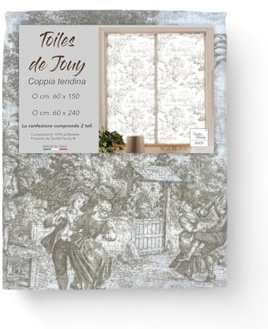 Tex family Par de cortinas de cristal TOILES DE JOUY Beige ancho 60 cm para ventana y puerta - Par (2 lonas) 60 x 240 cm