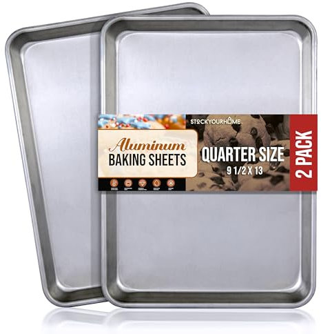 Aluminum 9x13 Baking Sheet Pan (2 Pack), Commercial Quarter Size Rimmed Baking Pans for Oven, Freezer, & Bun Racks, Heavy Duty Baking Sheet Cake Pan, Large Cookie Sheets for Baking & Cooking