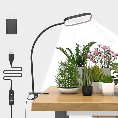 Mojimdo 10W Lampe de Croissance LED à Spectre Complet – 264 LED, 5 Niveaux de Luminosité, Minuterie Automatique, Étanchéité et Flexibilité pour Plantes d'Intérieur, Succulentes(Adaptateur Inclus)