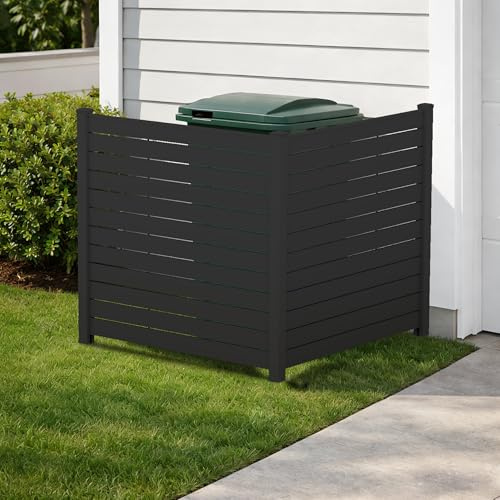 Kozyard 50 W x 48 H Outdoor Privacy Screens Aluminum Post, Air Conditioner Fence Panels, Pool Equipment Enclosure, Trash Can Screens Fence Kit for Outside Backyard Patio(Black/2Panels)