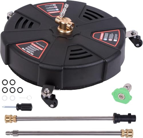 Pro-Kleen Pressure Washer Surface Patio Cleaner Karcher Compatible, Attachment Cleaning for Driveways, Patios, Extra 1/4 Quick Connect Nozzle, 2 Extension Wands (16 Plastic Patio Cleaner)