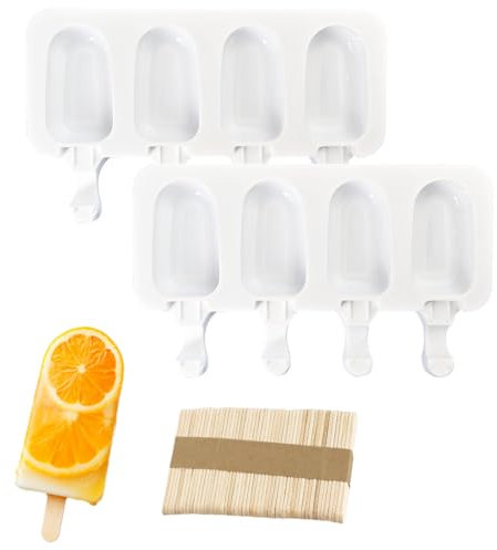 OUDQFCJ 2 Set Stampi per ghiaccioli in Silicone per Gelato con 50 Bastoncini di legno Formine riutilizzabile per Stecco al Cioccolato Sorbetti Budino