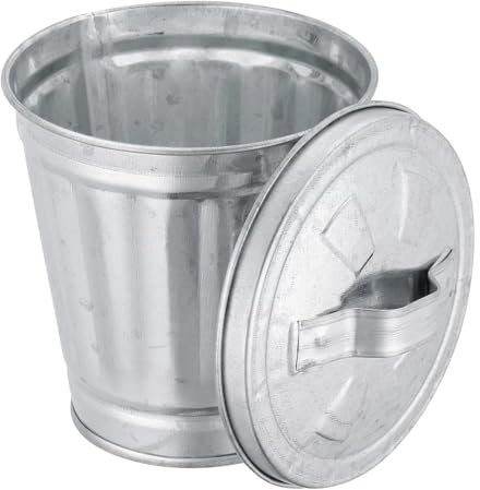 Mini pattumiera zincata argento con coperchio Mini cestino piccoli secchi in metallo con coperchi Mini cestino da tavolo Mini cestino in metallo cestino per rifiuti in metallo vaso di fiori penna