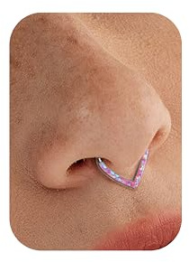 BodyBonita Rosa Ópalo 16G Lágrima Piercing Septum Joyería - Aro para Tabique Nasal Con Bisagra de Acero Quirúrgico 316L Aros Piercing para Hélice Caracola Pendiente Daith Plata 8 mm