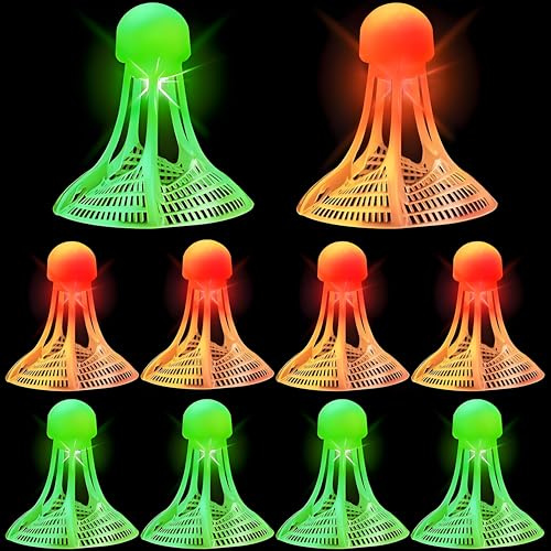 Begonia 10 palline da badminton a LED, per giorno e notte, antivento, per sport all'aperto, in nylon, per bambini, adulti, attività sportive e sportive