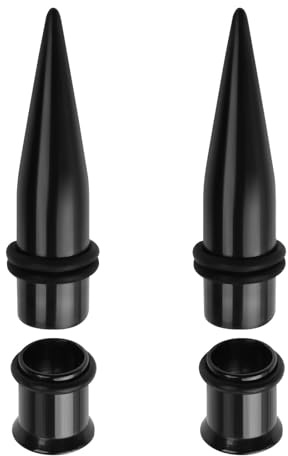 Lirzxin Plug Ohr Expander Set 7mm, 4 Stück Ohr Tunnel Set Edelstahl Herren Damen 2 Paar Geometrisch Form Single/Double Flared Flesh Tunnel Dehnstab 7mm Schwarz