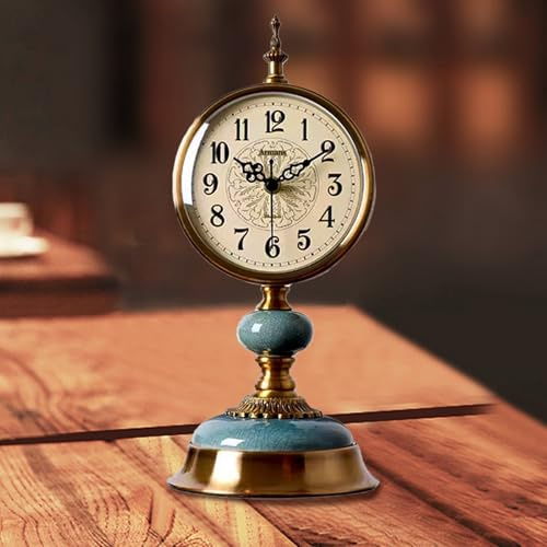 BAKENLON Reloj de mesa vintage, reloj de pie de latón antiguo, reloj de mesa silencioso para sala de estar, reloj de mesa clásico nostálgico de estilo europeo, relojes de mesa para el hogar, sala de