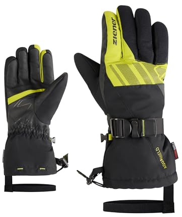 Ziener GHALION-Z - Guanti da sci da uomo, impermeabili, lunghi, termoshield, Black.Electric Grass, 8,5