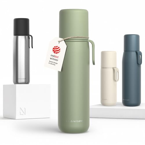 LARS NYSØM Stainless Steel Insulated Water Bottle - Double Wall Thermal Water Bottle with Cup & Carry Strap, Leakproof Metal Bottle for Travel, Office & Outdoor (Sage Green, 750ml)