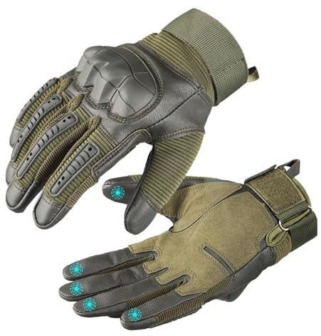 Tactical Gloves for Men, Fall Protection Touchscreen Motorcycle Glove with Hard Shell & Palm Padding for Sports Hiking Camping Climbing Riding,Waterproof (Green,XX-Large)