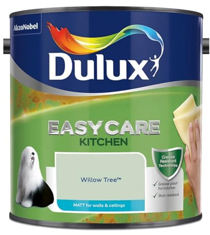 Willow Tree Dulux Easycare Kitchen Matt Emulsion Paint 2.5L – Grease & Stain Resistant, Washable Matt Finish, Durable Interior Paint for Kitchen Walls & Ceilings