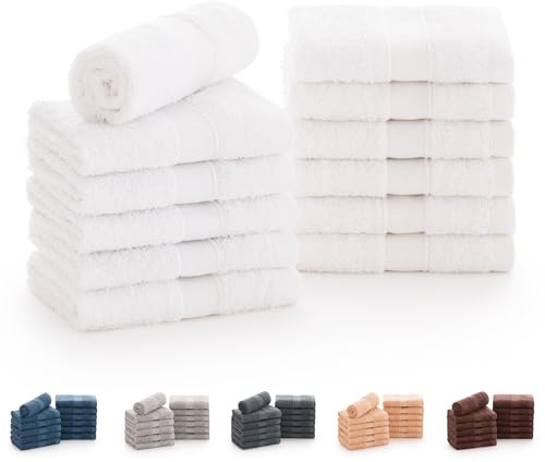 Todocama - Lot de 12 Serviettes de Toilette (30 x 30 cm) 100% Coton Doux et Absorbant, 550 g/m² Premium, (Blanc)