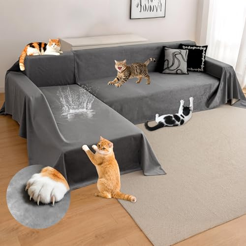 Loiion Funda Sofá en L Impermeable y Antiarañazos Gatos, Gris Oscuro