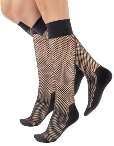 CALZITALY 2 Paires de Mi-Bas Résille Fine à la Mode | Noir | Made in Italy (Taille unique, Noir)