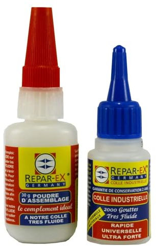 BRICOLAGEPRO - Lot de Colle Professionnelle Repar-ex 20g et de Poudre d'Assemblage 30g - Tous Supports