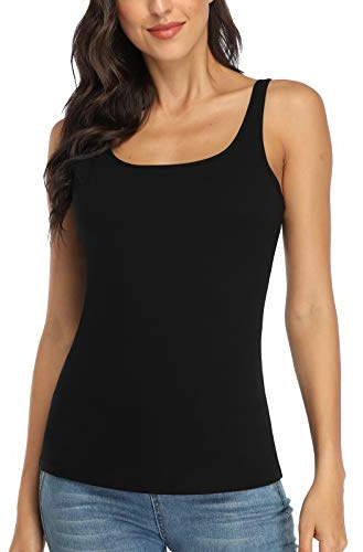 V FOR CITY Womens Tank Tops with Shelf Bra Cotton Camisole for Women Casual Sleeveless Cami Shirts Black L